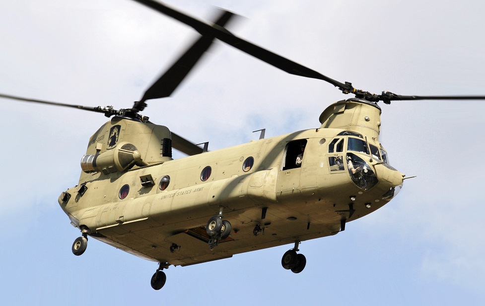 US Army CH-47 Chinook helicopter flyby